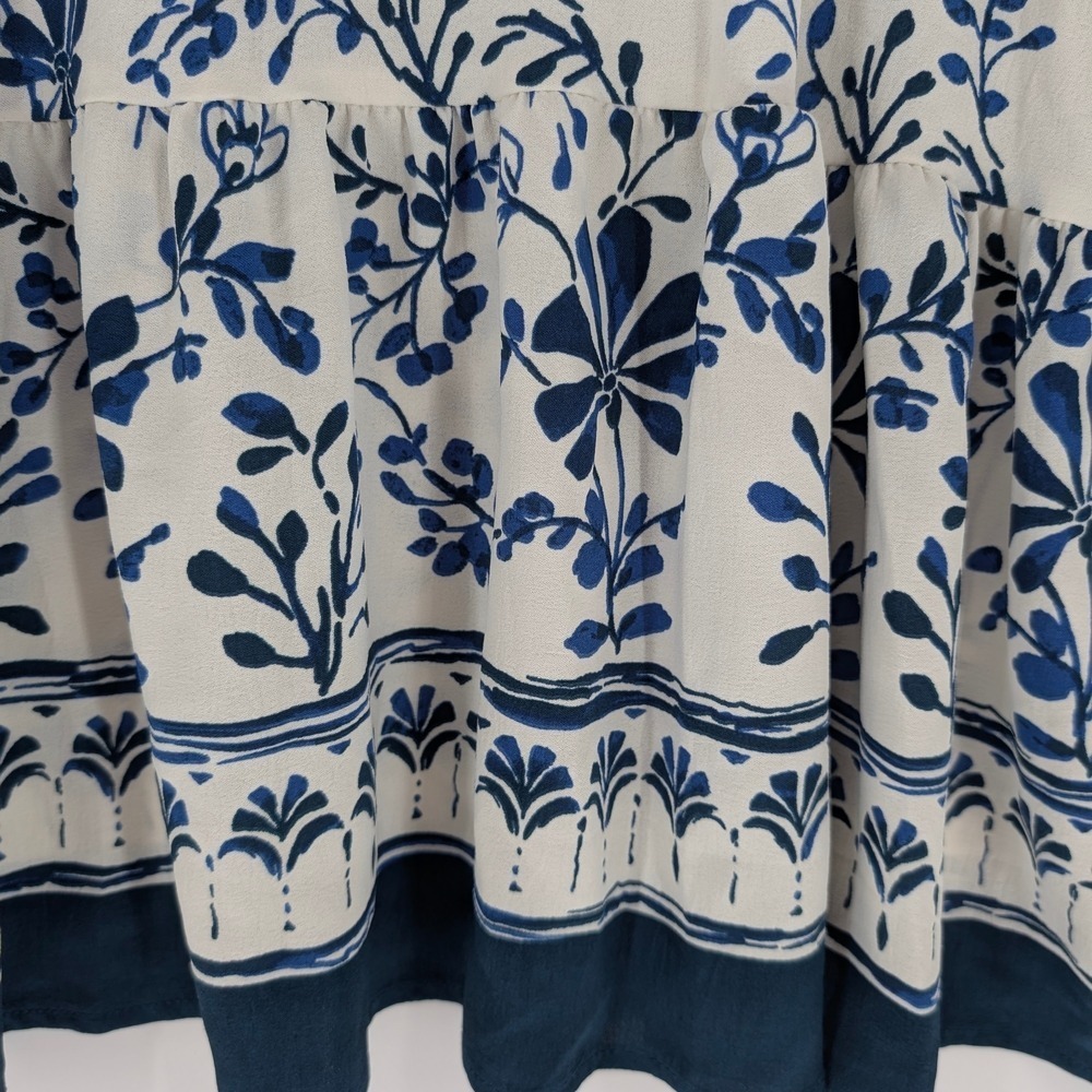 Rachel Zoe Blue White Floral Tie Neck Long Sleeve Tiered Mini Dress Small - Picture 7 of 11